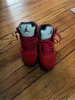 Jordan Red Suede Sneakers Black and Gray Accents Ragging Bull youth size 5.5 Y